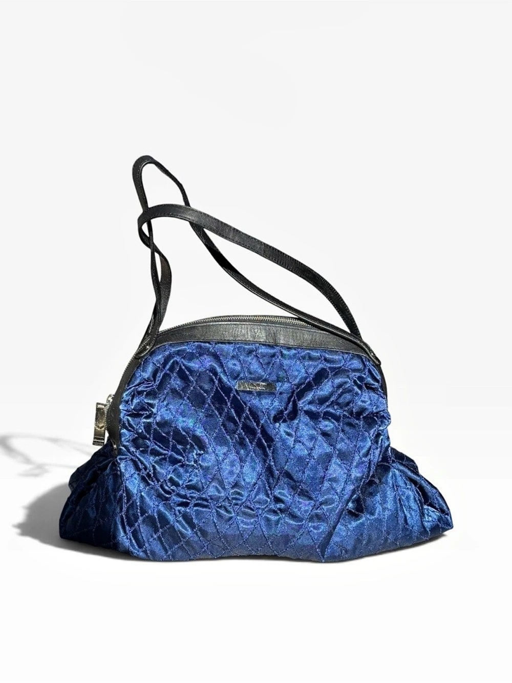 Via Spiga Quilted Navy Blue Shoulder Bag with Black Straps